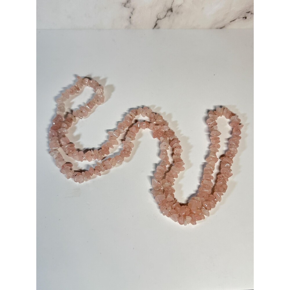 Rose Quartz Chip Necklace Double Strand Pink Stone Statement